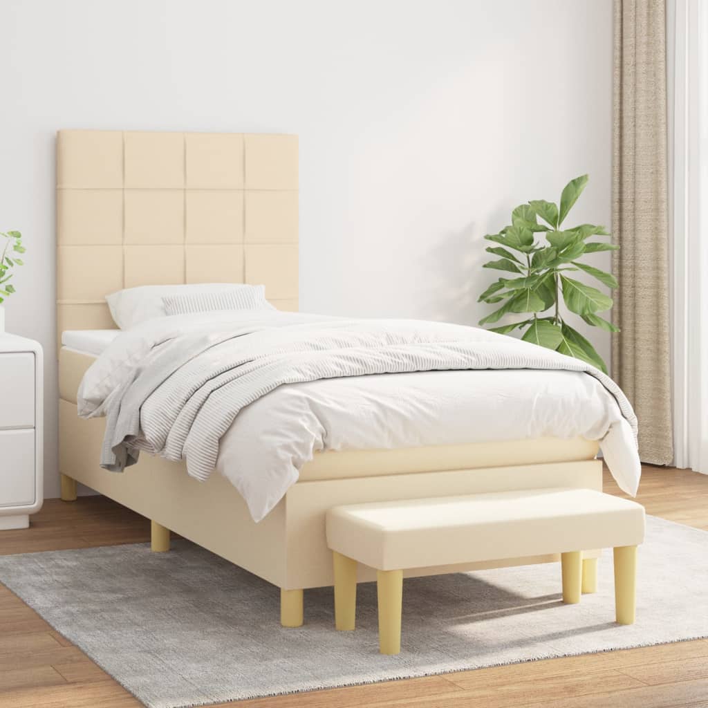 Boxspring met matras stof crèmekleurig 90x200 cm is nu te koop bij PeponiXL, paradijselijk wonen!
