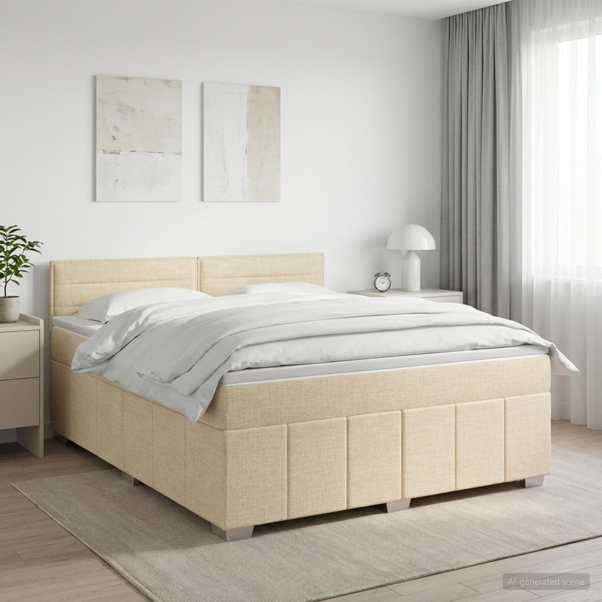 Boxspringbed met matras Crèmekleurig 140 x 200 cm Stof is nu te koop bij PeponiXL, paradijselijk wonen!