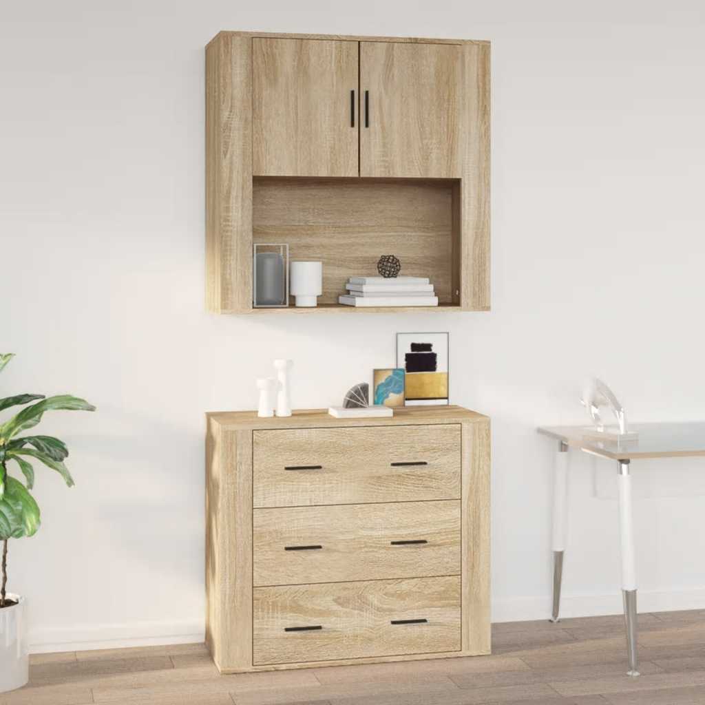 Wandkast 80x33x80 cm bewerkt hout sonoma eikenkleurig is nu te koop bij PeponiXL, paradijselijk wonen!