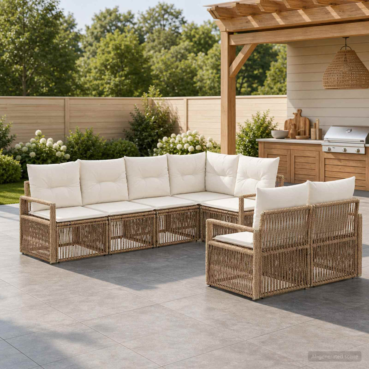 Tuinbankenset 7 st 7-Aantal zitplaatsen Beige poly rattan is nu te koop bij PeponiXL, paradijselijk wonen!