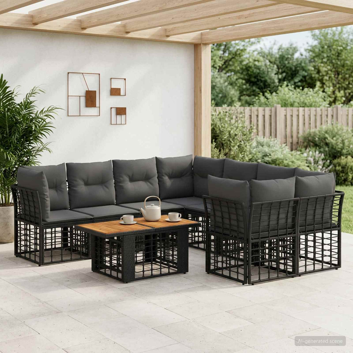 Tuinbankenset 9 st Zwart en Donkergrijs poly rattan is nu te koop bij PeponiXL, paradijselijk wonen!
