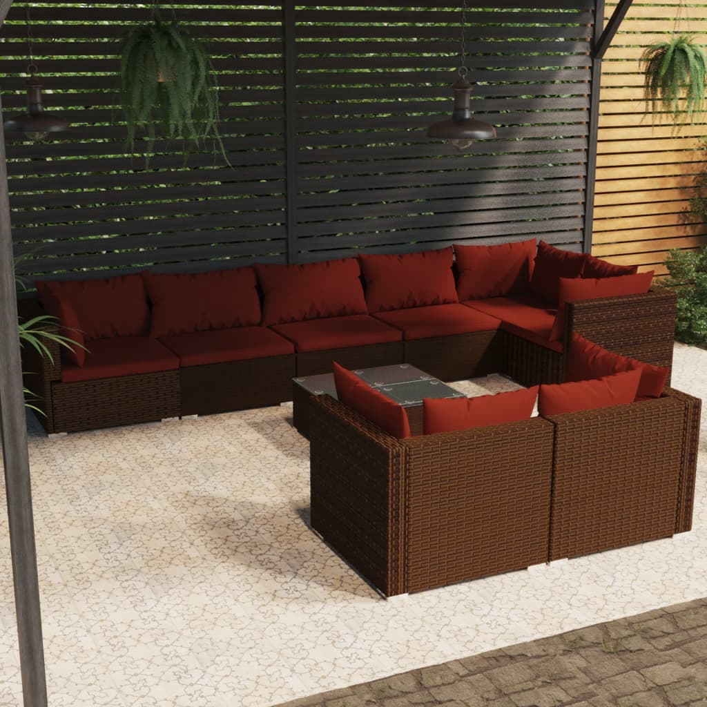 9-delige Loungeset met kussens poly rattan bruin is nu te koop bij PeponiXL, paradijselijk wonen!