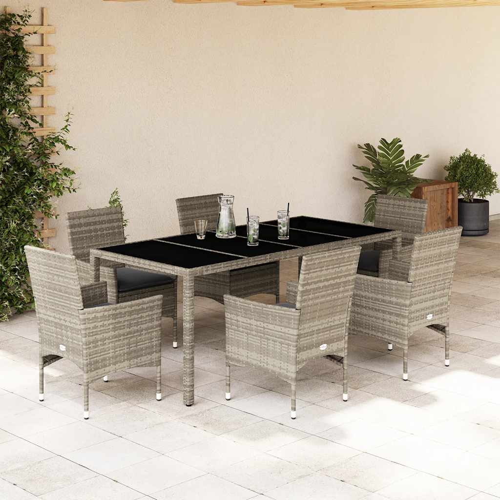 7-delige Tuinset met kussens poly rattan en glas lichtgrijs is nu te koop bij PeponiXL, paradijselijk wonen!