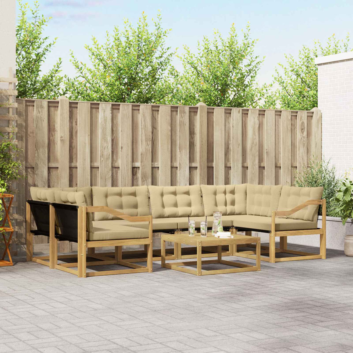 Buiten bankenset 7 pcs Wit en Beige 79 x 79 x 37 cm is nu te koop bij PeponiXL, paradijselijk wonen!