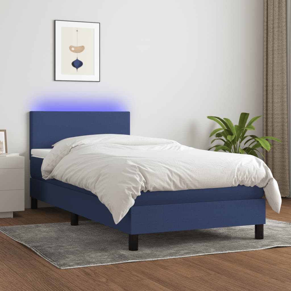 Boxspring met matras en LED stof blauw 80x200 cm is nu te koop bij PeponiXL, paradijselijk wonen!