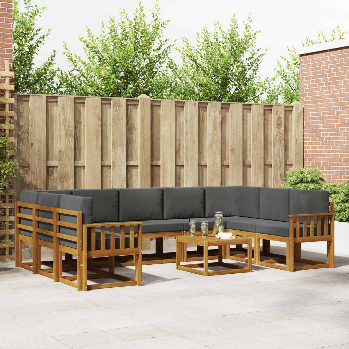 Buiten bankenset met kussen 10 pcs Natuurlijk en Antraciet is nu te koop bij PeponiXL, paradijselijk wonen!