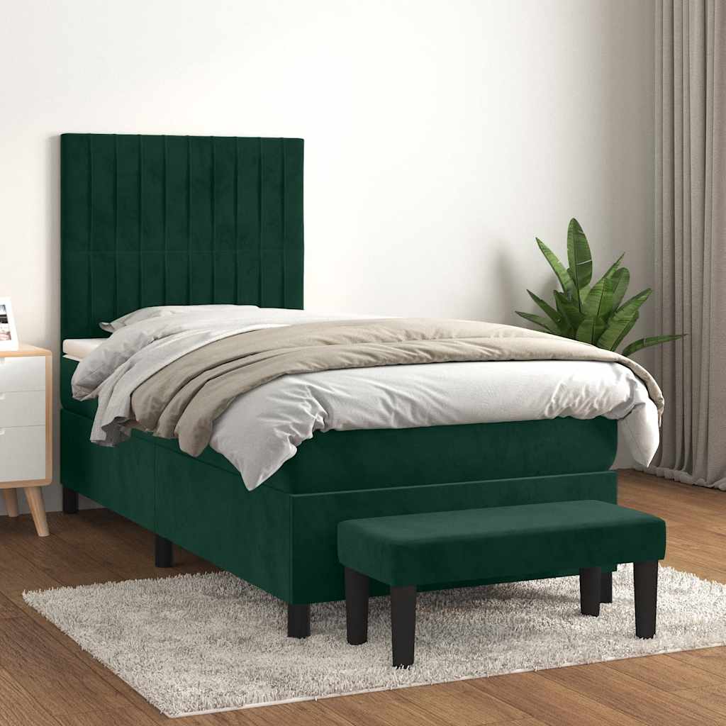 Boxspring met matras fluweel donkergroen 80x200 cm is nu te koop bij PeponiXL, paradijselijk wonen!