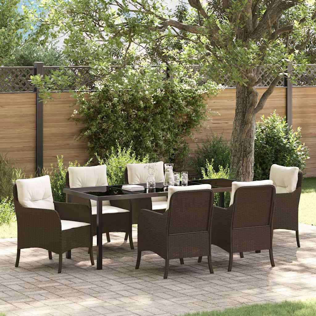 Tuin eettafelset met kussen 7 pcs Bruin poly rattan is nu te koop bij PeponiXL, paradijselijk wonen!