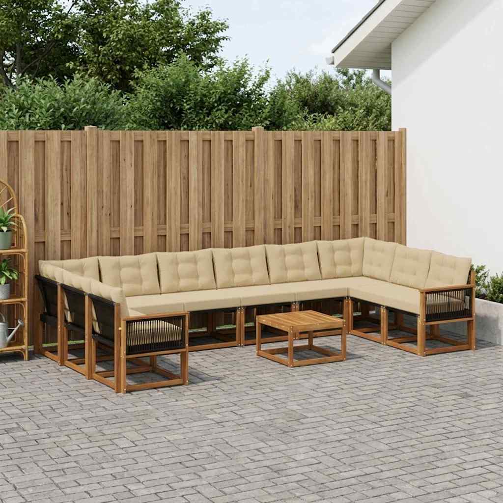 Buiten bankenset met kussen 11 pcs Natuurlijk en Beige is nu te koop bij PeponiXL, paradijselijk wonen!