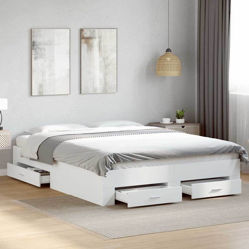 Bedframe met lades bewerkt hout wit 150x200 cm is nu te koop bij PeponiXL, paradijselijk wonen!