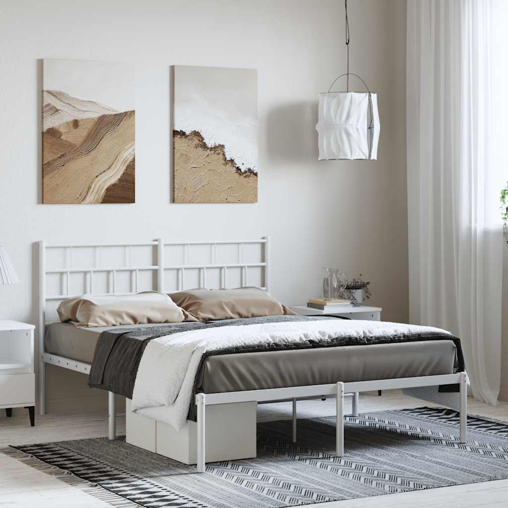 Bedframe met hoofdbord metaal wit 150x200 cm is nu te koop bij PeponiXL, paradijselijk wonen!