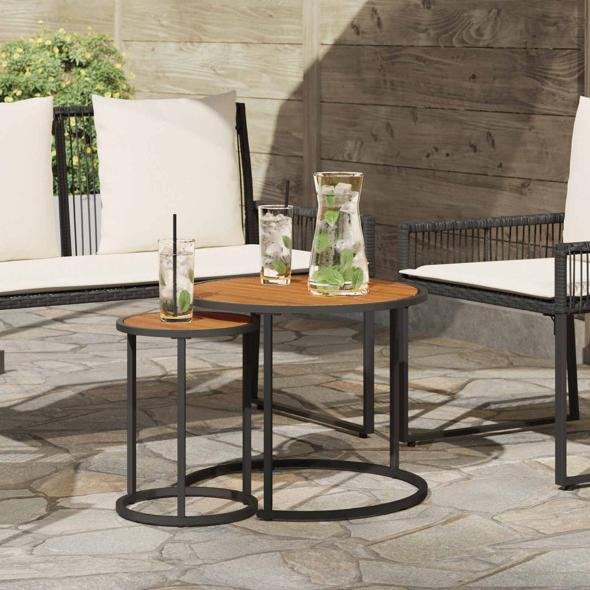 Koffietafel Set 2 pcs Naturel en Zwart 55 x 55 x 45 cm is nu te koop bij PeponiXL, paradijselijk wonen!