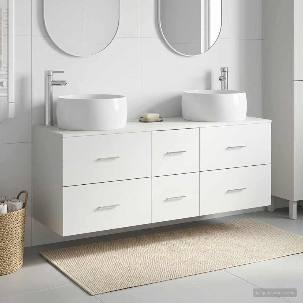 Badkamermeubelset 3 st Wit 49,5 x 44,5 x 66 cm Bewerkt hout is nu te koop bij PeponiXL, paradijselijk wonen!