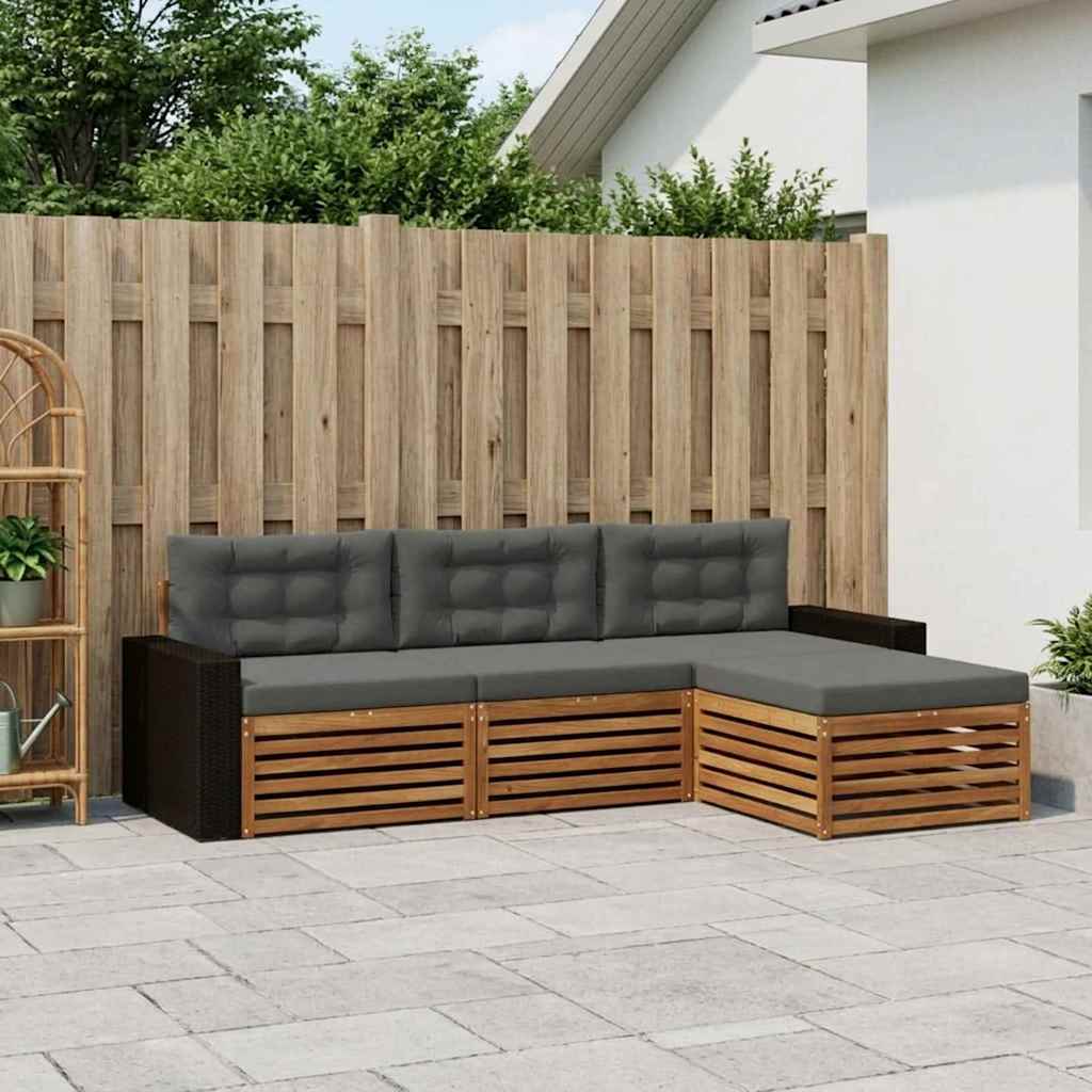 Buiten bankenset 4 pcs Natuurlijk en Antraciet Polyester is nu te koop bij PeponiXL, paradijselijk wonen!