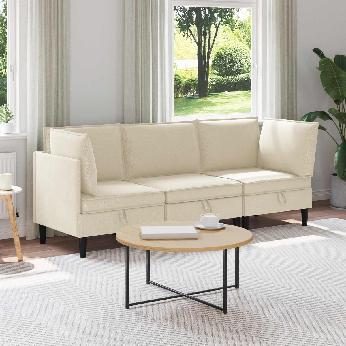 Woonkamer Meubelset 3 pcs Crèmekleurig Stof is nu te koop bij PeponiXL, paradijselijk wonen!