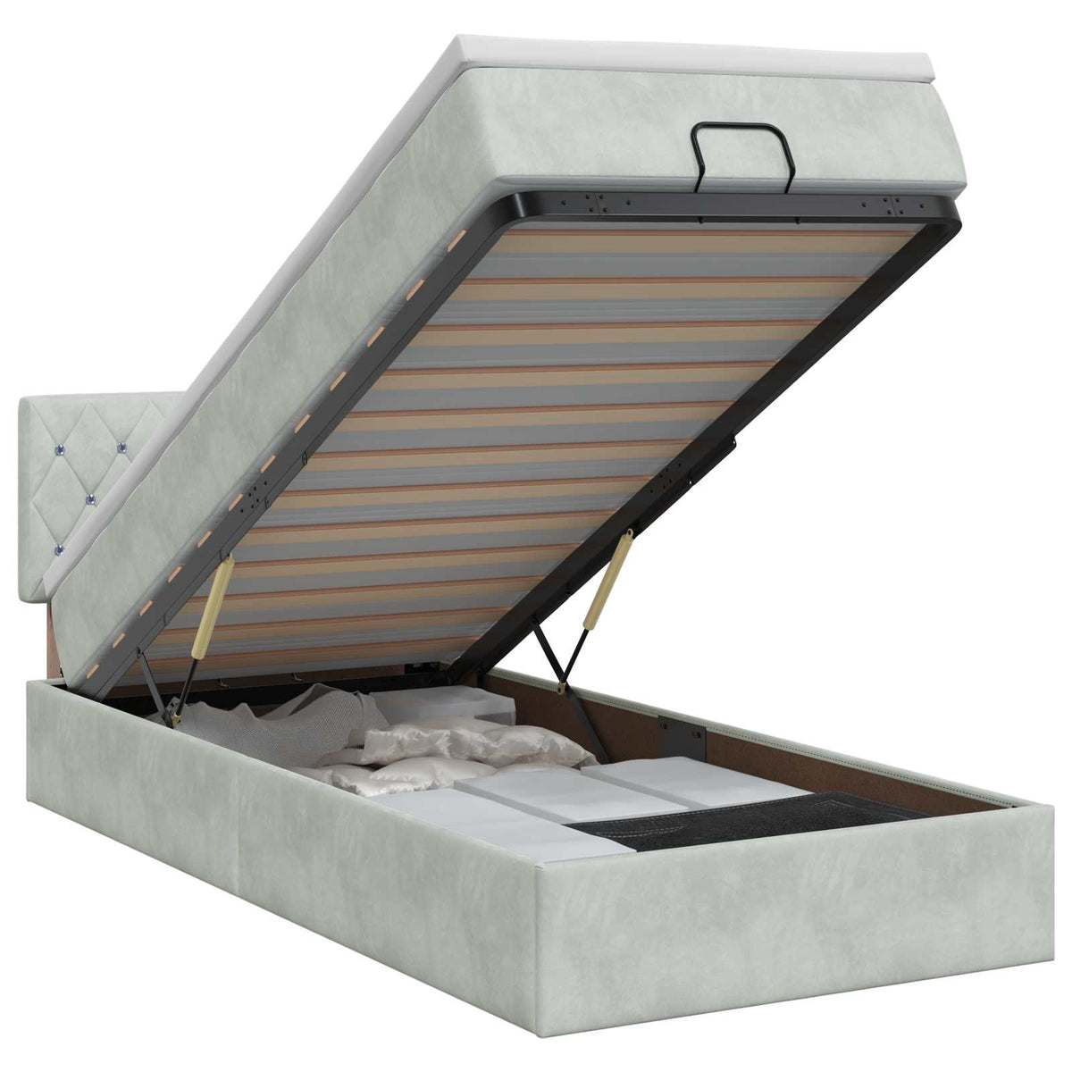 Ottoman bed met matras Lichtgrijs 100 x 200 cm Fluweel is nu te koop bij PeponiXL, paradijselijk wonen!