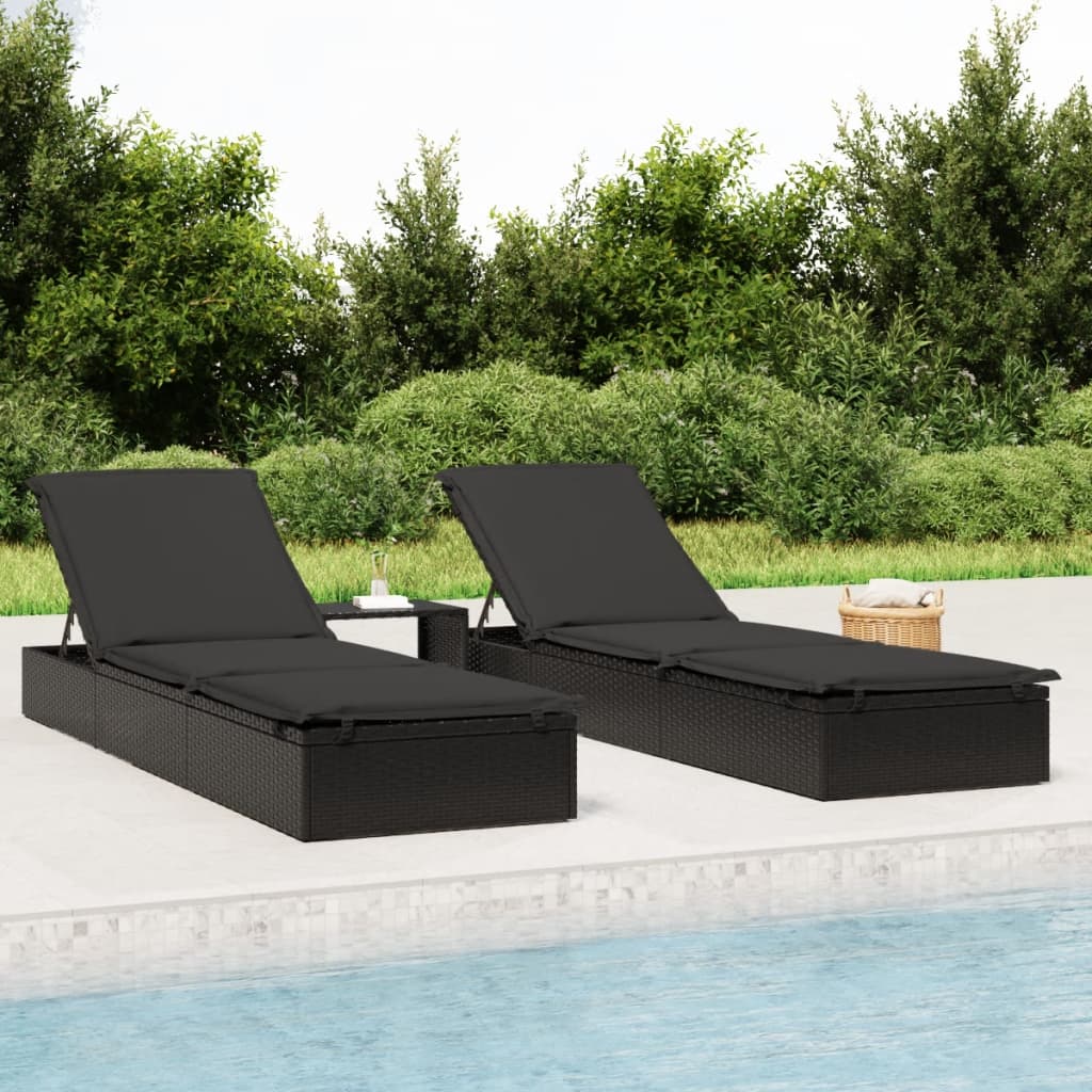 Ligbedden 2 st met tafel poly rattan zwart is nu te koop bij PeponiXL, paradijselijk wonen!