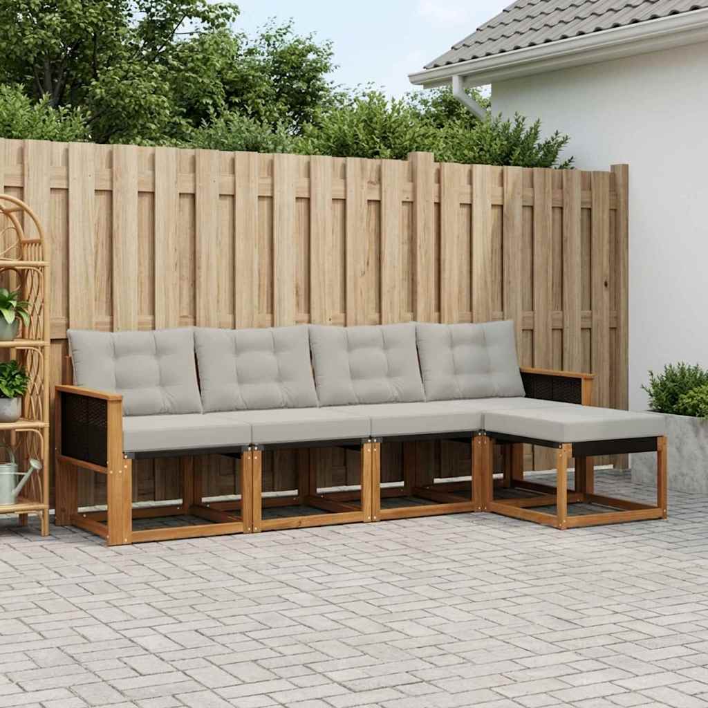 Buiten bankenset met kussen 5 pcs Naturel en lichtgrijs is nu te koop bij PeponiXL, paradijselijk wonen!