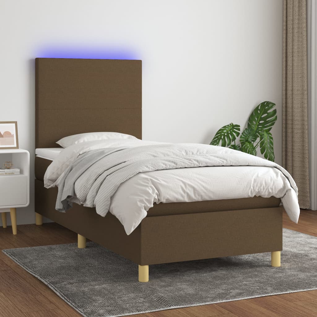 Boxspring met matras en LED stof donkerbruin 80x200 cm is nu te koop bij PeponiXL, paradijselijk wonen!