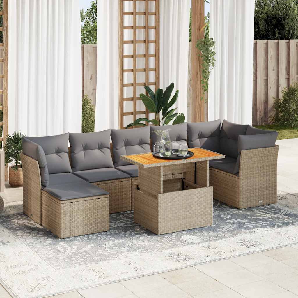 8-delige Loungeset met kussens poly rattan beige is nu te koop bij PeponiXL, paradijselijk wonen!