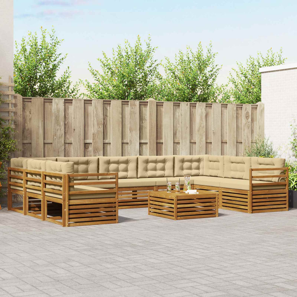 Buiten bankenset 10 pcs Natuurlijk en Beige Massief Acaciahout is nu te koop bij PeponiXL, paradijselijk wonen!