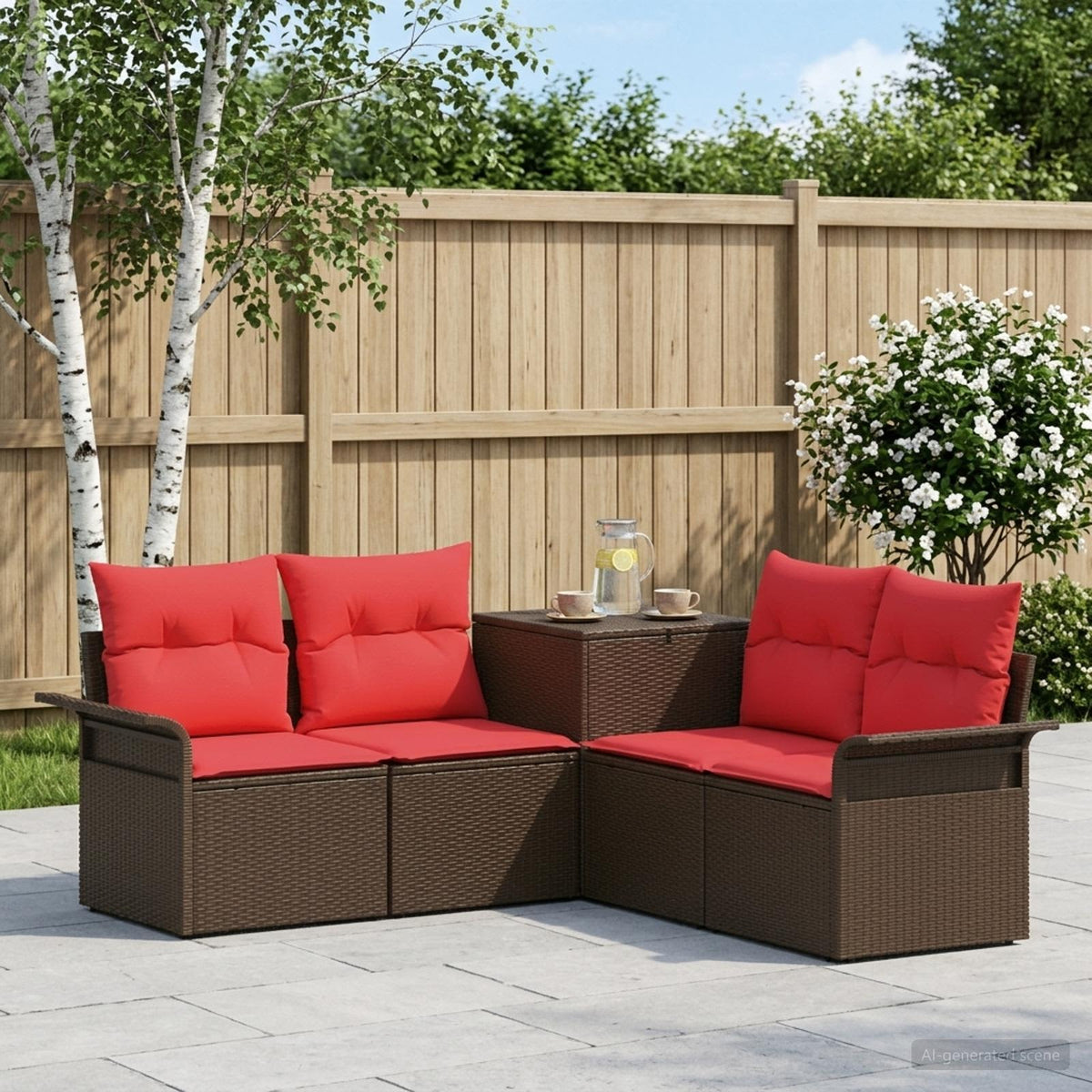 Bankstel 5 st Bruin en Rood Poly Rattan en Staal is nu te koop bij PeponiXL, paradijselijk wonen!