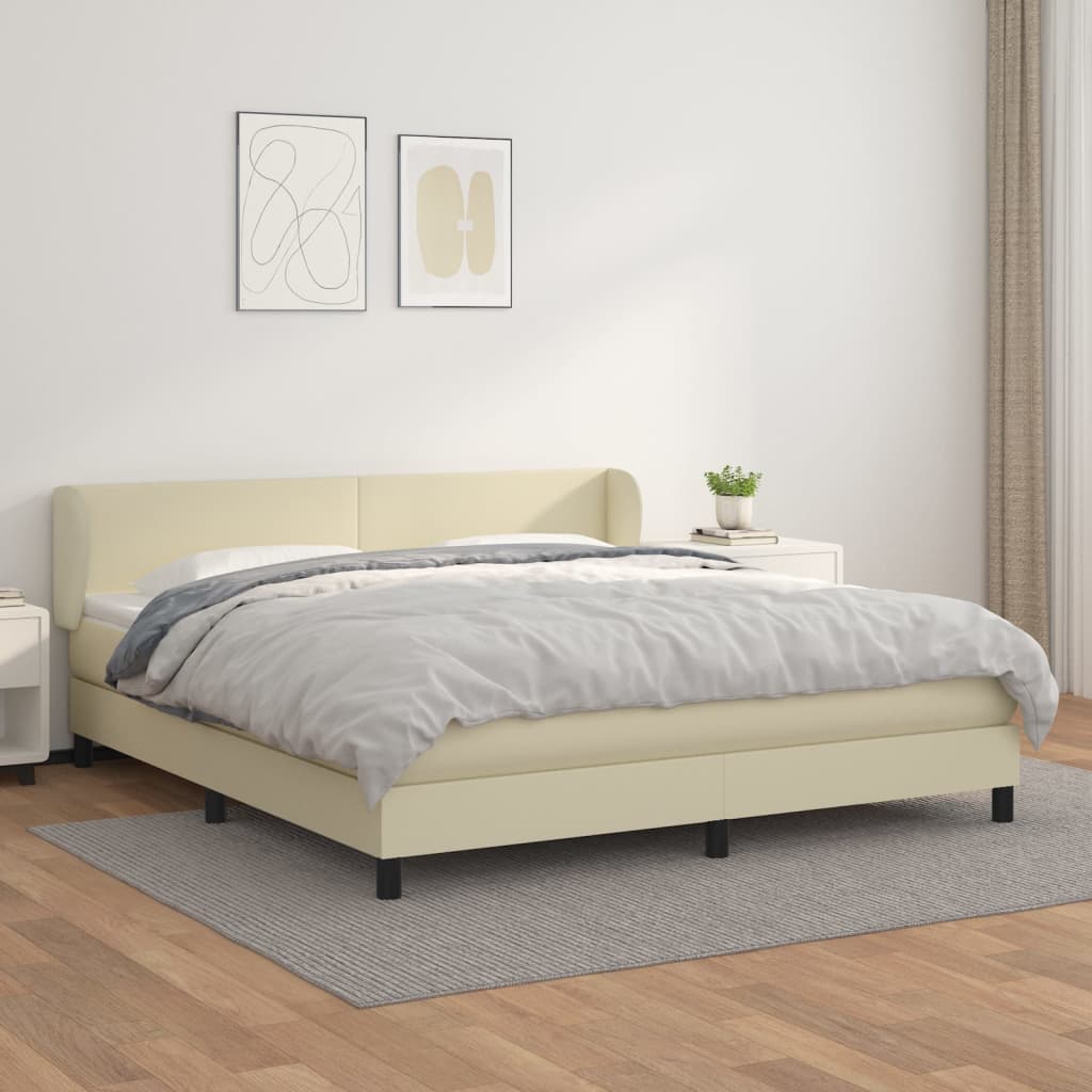 Boxspring met matras kunstleer crèmekleurig 180x200 cm is nu te koop bij PeponiXL, paradijselijk wonen!