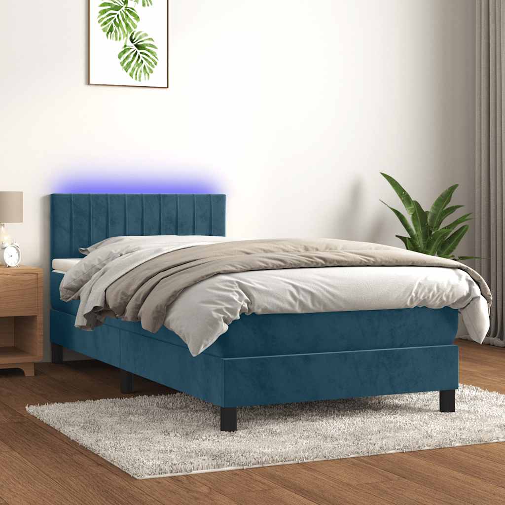 Boxspring met matras en LED fluweel donkerblauw 90x190 cm is nu te koop bij PeponiXL, paradijselijk wonen!