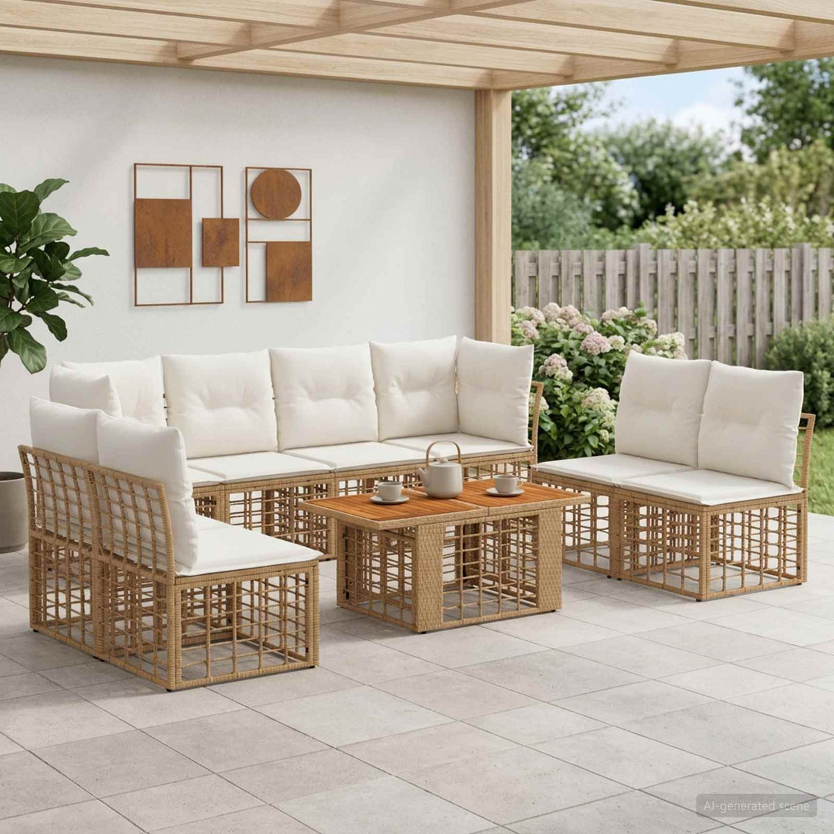 Tuinbankenset 9 st Natuurlijk en Crème Wit poly rattan is nu te koop bij PeponiXL, paradijselijk wonen!