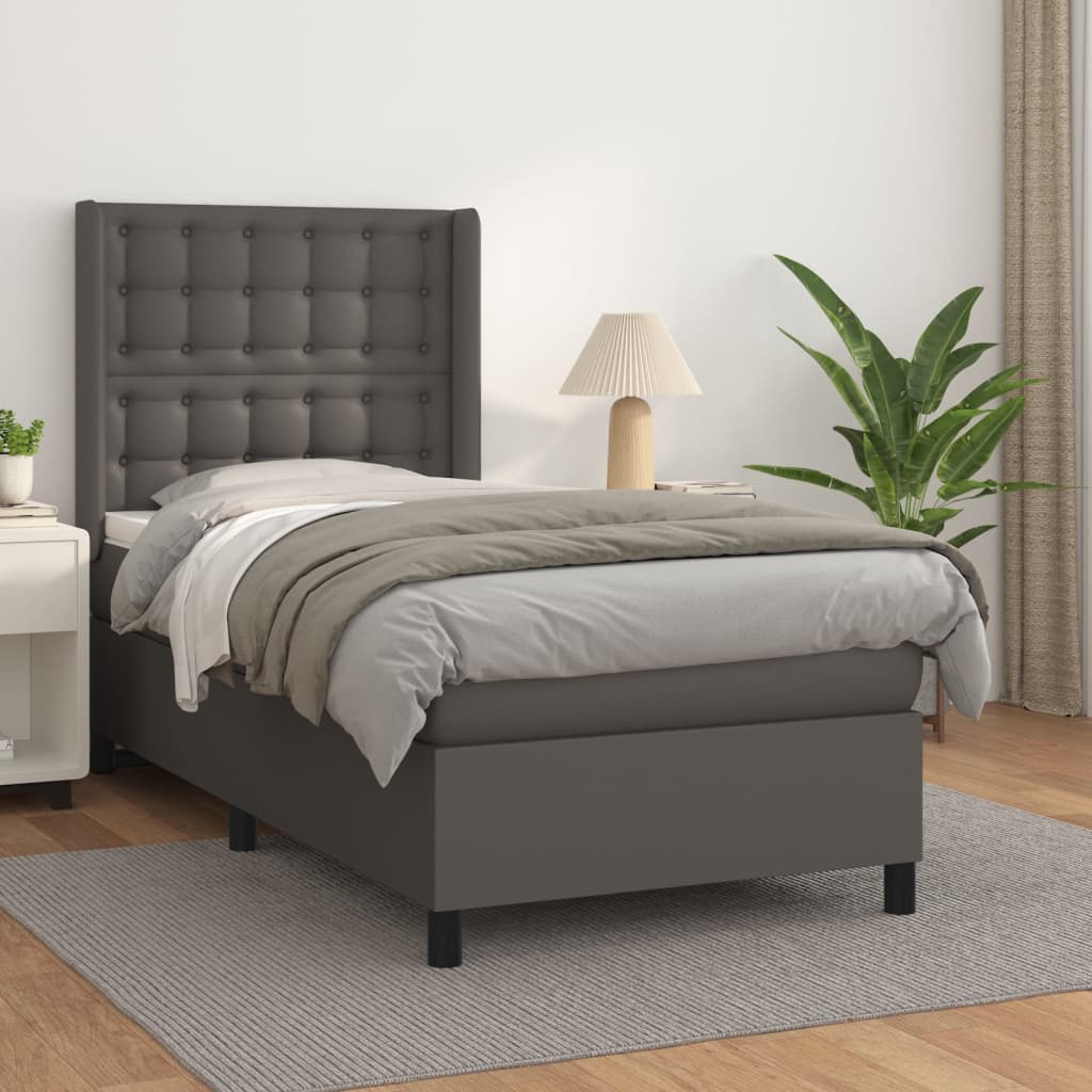 Boxspring met matras kunstleer grijs 100x200 cm is nu te koop bij PeponiXL, paradijselijk wonen!