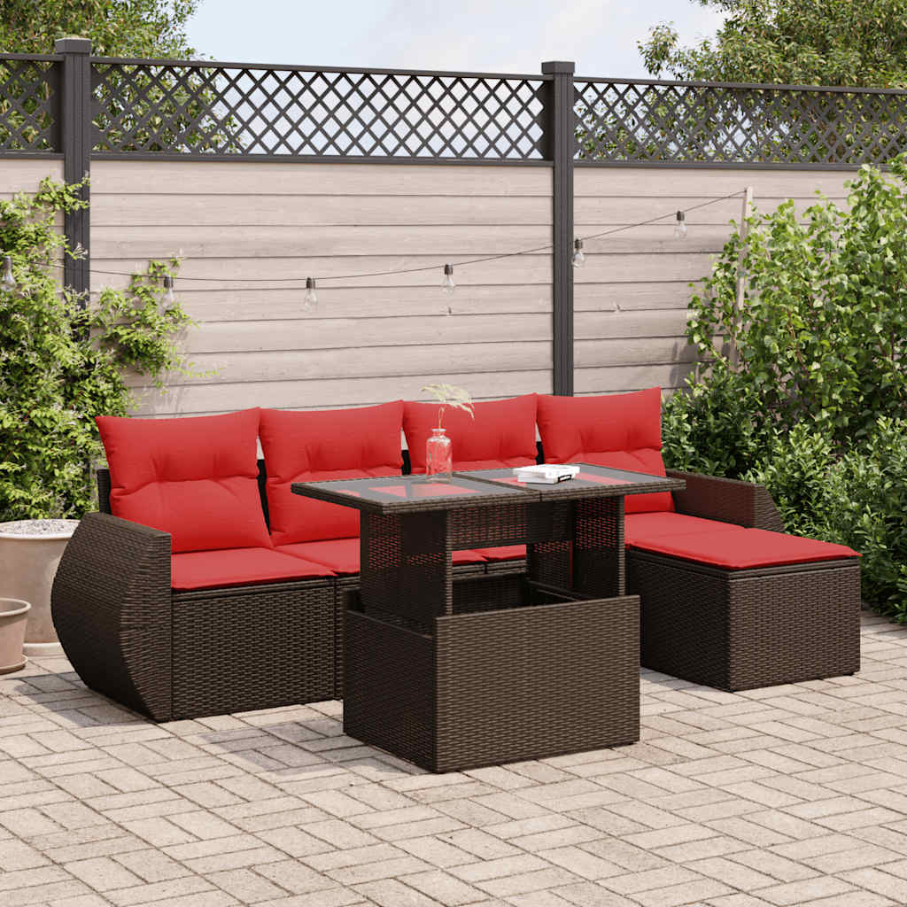 6-delige Loungeset met kussens poly rattan acacia bruin is nu te koop bij PeponiXL, paradijselijk wonen!