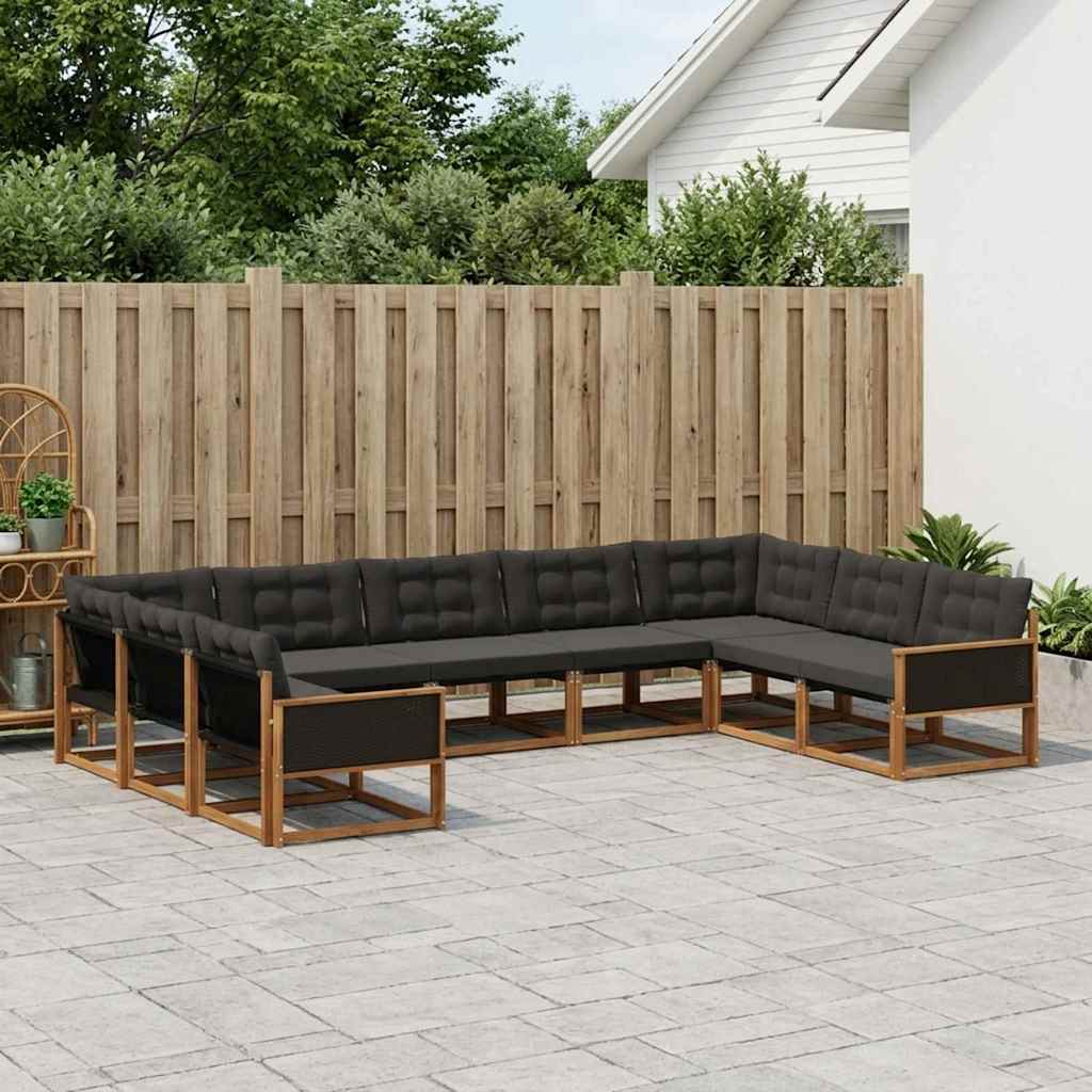 Buiten bankenset met kussen 9 pcs Naturel en Zwart is nu te koop bij PeponiXL, paradijselijk wonen!