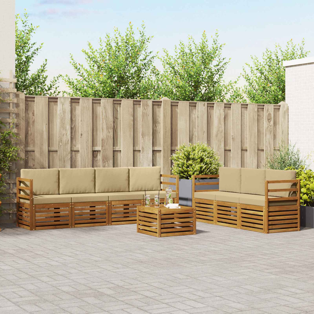 Sofa-Sets 8 pcs Natuurlijk en Beige Massief Acaciahout is nu te koop bij PeponiXL, paradijselijk wonen!