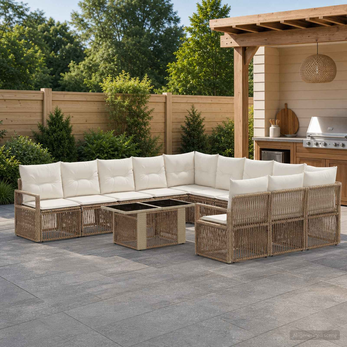 Tuinbankenset 12 st Beige en Crème Wit poly rattan is nu te koop bij PeponiXL, paradijselijk wonen!