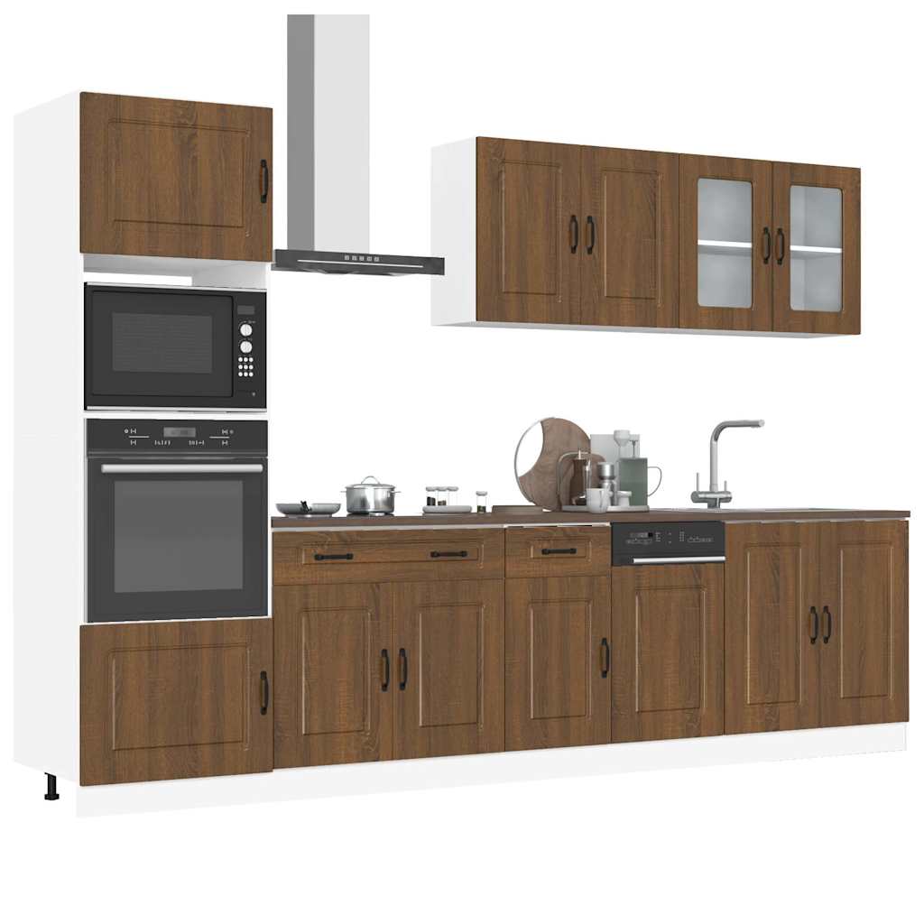 7-delige Keukenkastenset Kalmar bewerkt hout bruin eikenkleur is nu te koop bij PeponiXL, paradijselijk wonen!