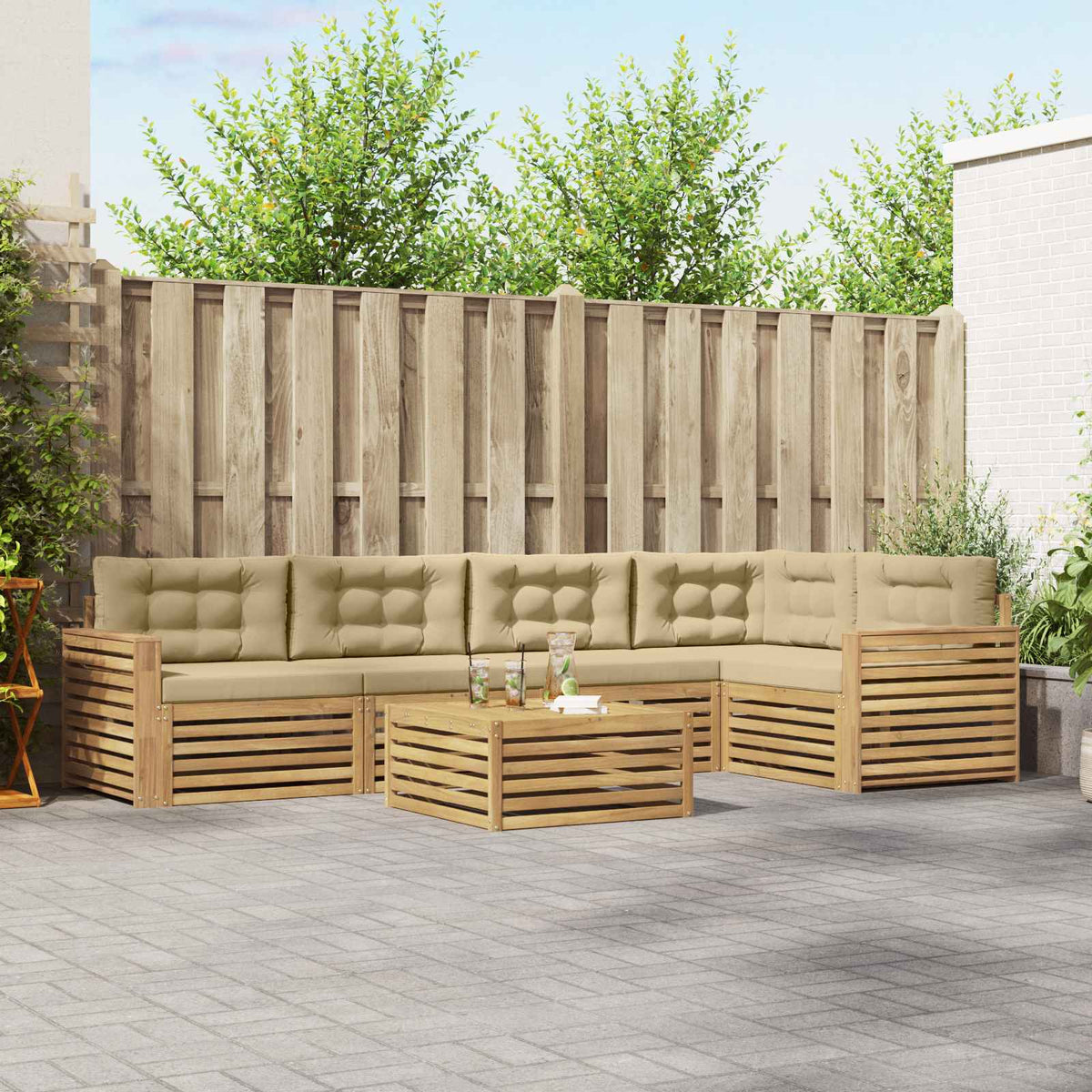 Buiten bankenset 6 pcs Wit en Beige 79 x 79 x 37 cm Polyester is nu te koop bij PeponiXL, paradijselijk wonen!