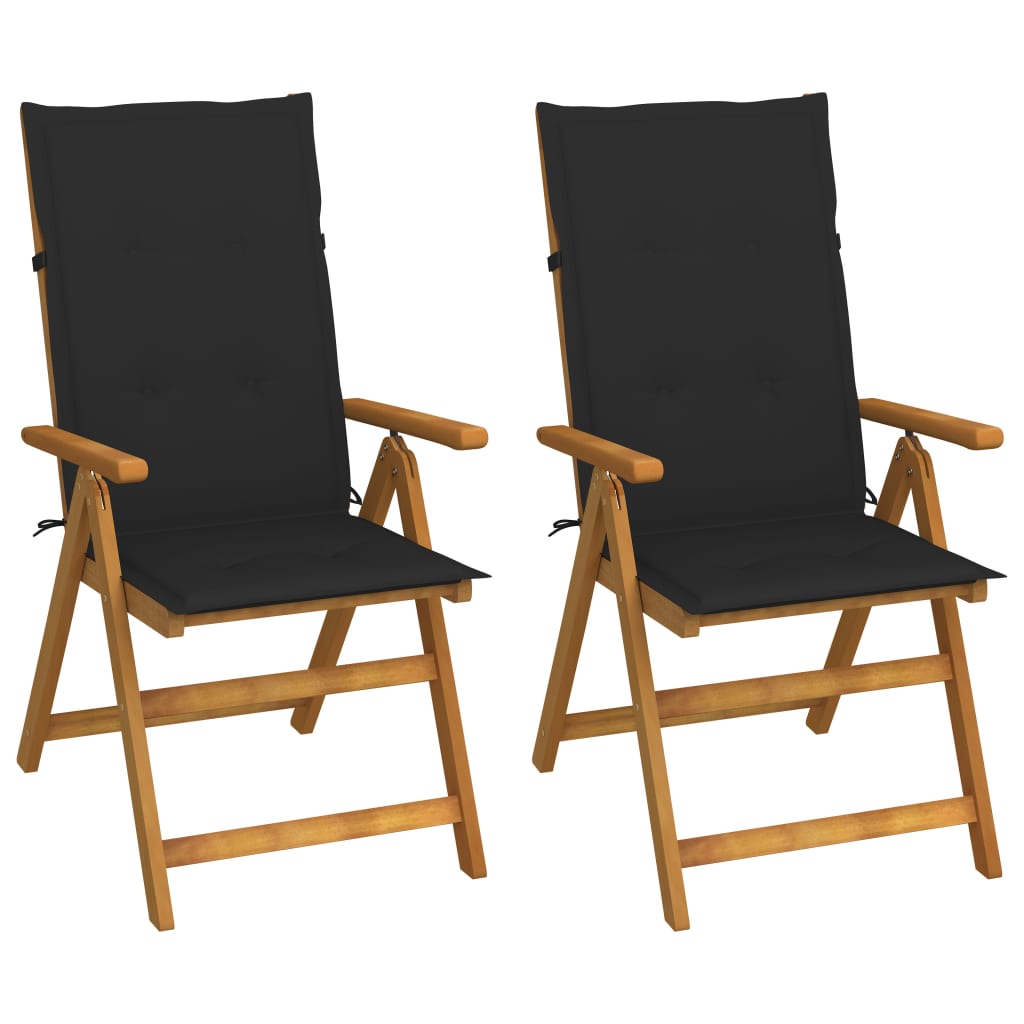 Tuinstoelen 2 st verstelbaar met kussens massief acaciahout is nu te koop bij PeponiXL, paradijselijk wonen!