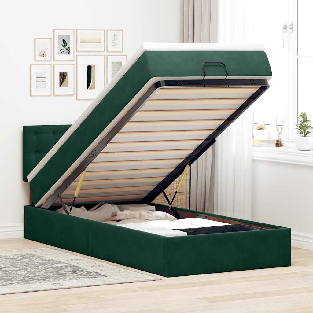 Ottoman bed met matras 80x200cm fluweel donkergroen is nu te koop bij PeponiXL, paradijselijk wonen!