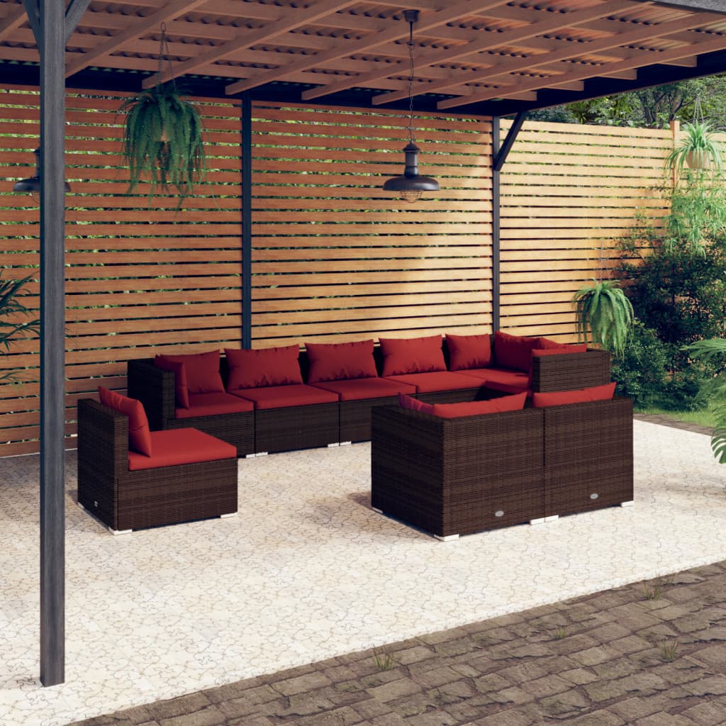 9-delige Loungeset met kussens poly rattan bruin is nu te koop bij PeponiXL, paradijselijk wonen!