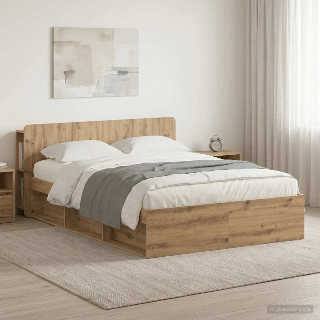 Bedframe met opslag Artisanaal eiken 150 x 200 cm Bewerkt hout is nu te koop bij PeponiXL, paradijselijk wonen!
