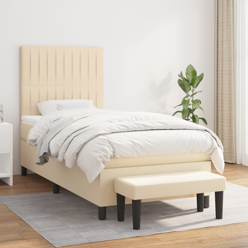 Boxspring met matras stof crèmekleurig 90x200 cm is nu te koop bij PeponiXL, paradijselijk wonen!