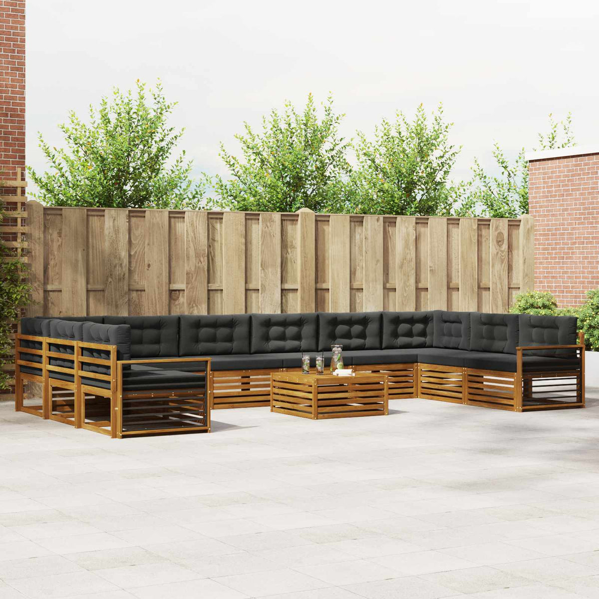 Sofa-Sets 11 pcs Natuurlijk en Antraciet Massief Acaciahout is nu te koop bij PeponiXL, paradijselijk wonen!