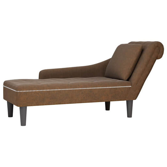Chaise longue met kussen en rechterarmleuning kunstleer bruin is nu te koop bij PeponiXL, paradijselijk wonen!