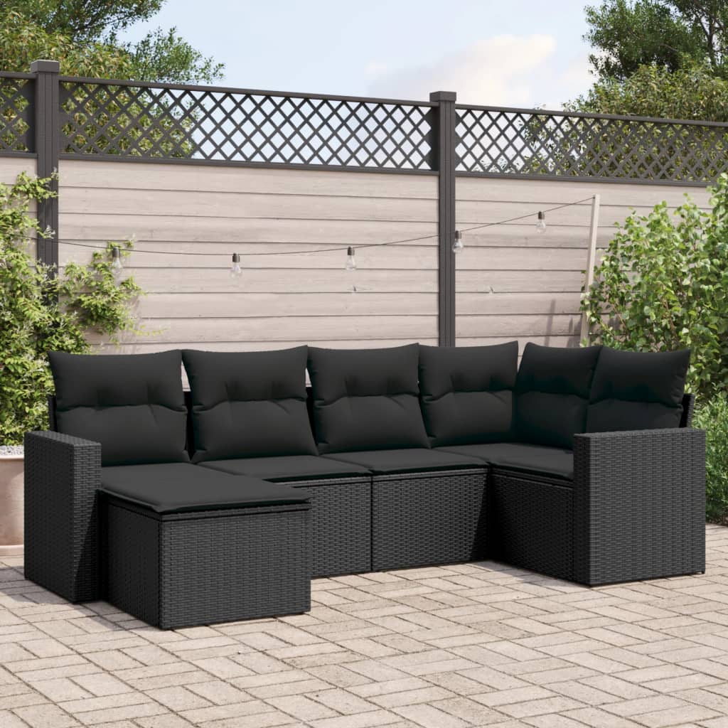 6-delige Loungeset met kussens poly rattan zwart is nu te koop bij PeponiXL, paradijselijk wonen!