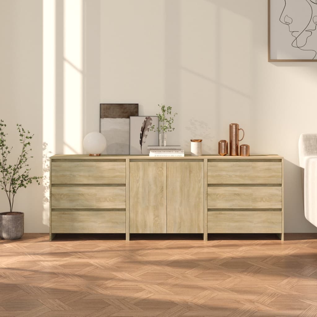 3 st Dressoirs bewerkt hout sonoma eikenkleurig is nu te koop bij PeponiXL, paradijselijk wonen!