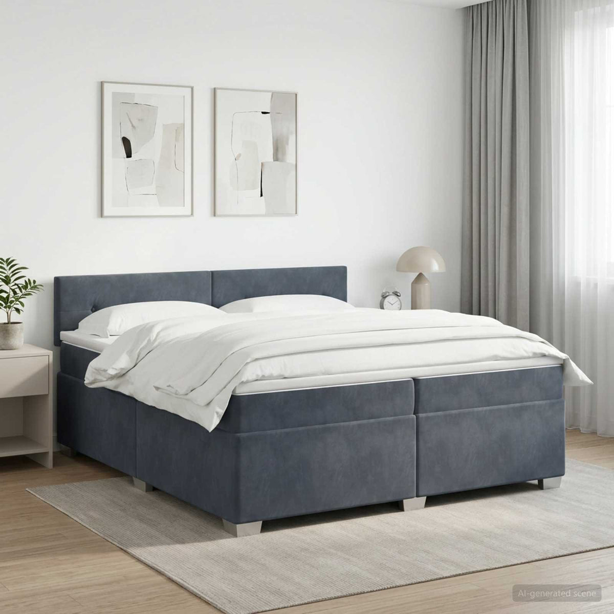 Boxspringbed met matras Donkergrijs 200 x 200 cm Fluweel is nu te koop bij PeponiXL, paradijselijk wonen!