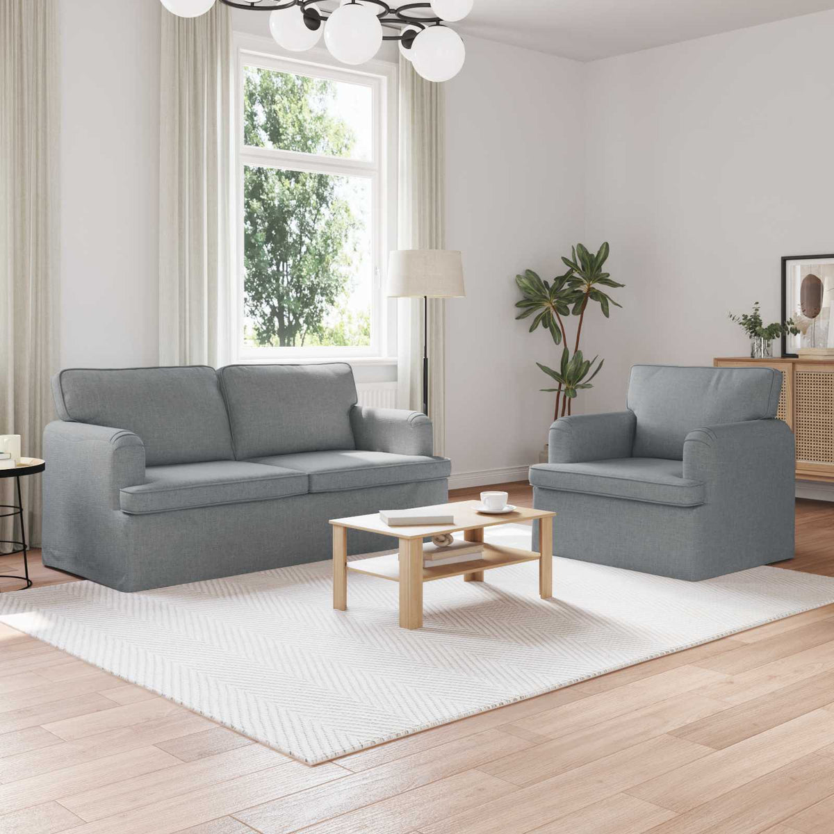 Bankstel 2 pcs Lichtgrijs 162 x 80 x 85 cm Stof is nu te koop bij PeponiXL, paradijselijk wonen!