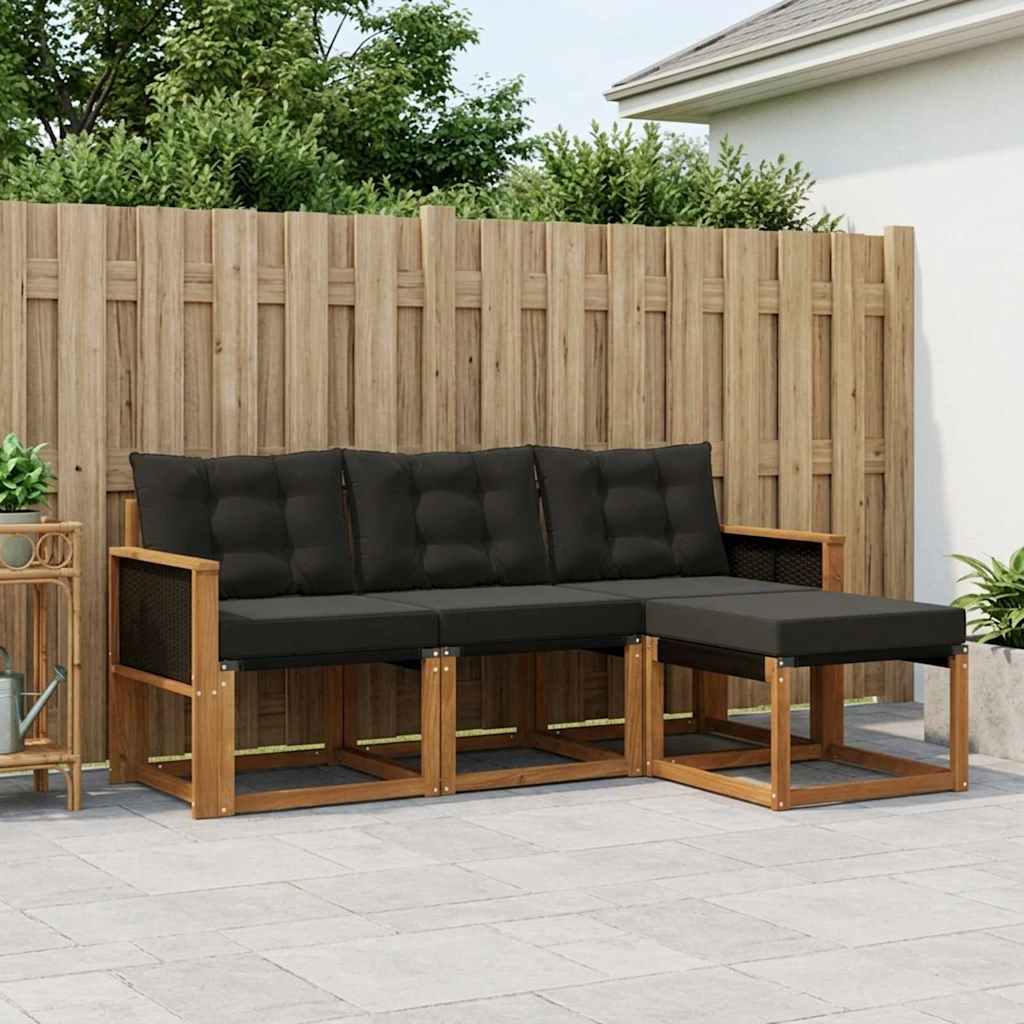 Buiten bankenset met kussen 4 pcs Naturel en Zwart is nu te koop bij PeponiXL, paradijselijk wonen!