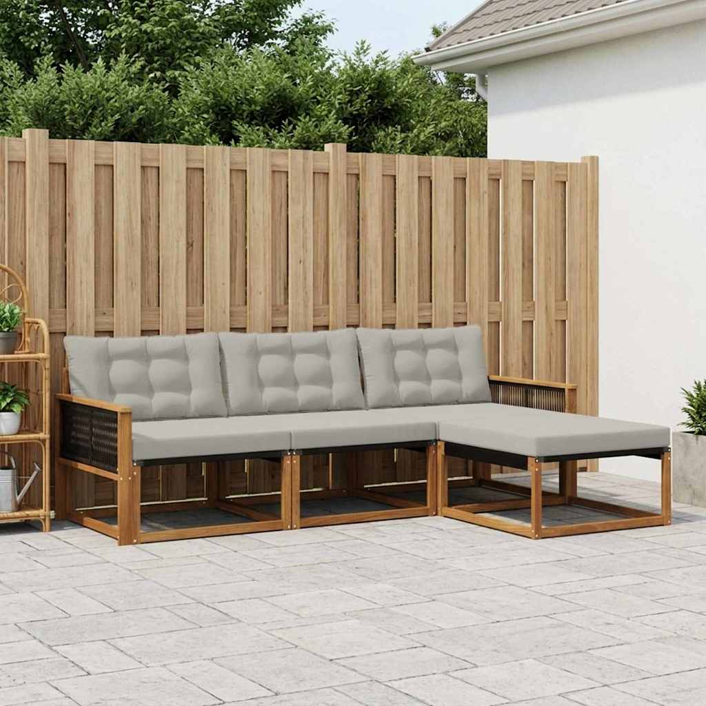 Buiten bankenset met kussen 4 pcs Naturel en lichtgrijs is nu te koop bij PeponiXL, paradijselijk wonen!