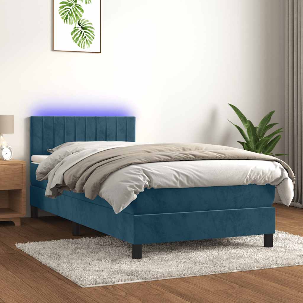 Boxspring met matras en LED fluweel donkerblauw 90x200 cm is nu te koop bij PeponiXL, paradijselijk wonen!